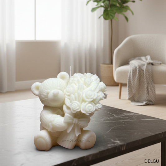 Teddy Bear with Flowers - Hand Poured Container Candle