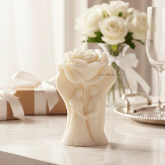 Wedding Couple with Rose - Hand Poured Pillar Candle