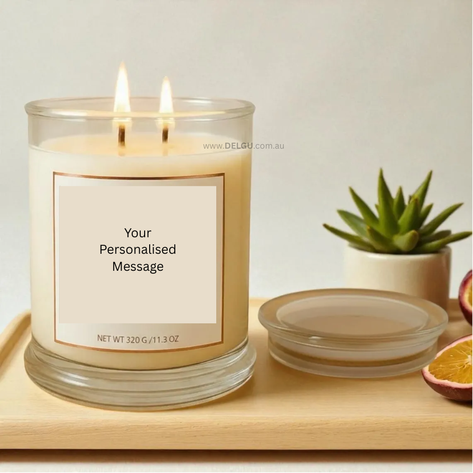 Signature Classics - Large Hand Poured Container Candle with Glass Lid and a Personalised Message Label