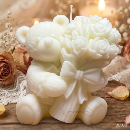 Teddy Bear with Flowers - Hand Poured Container Candle