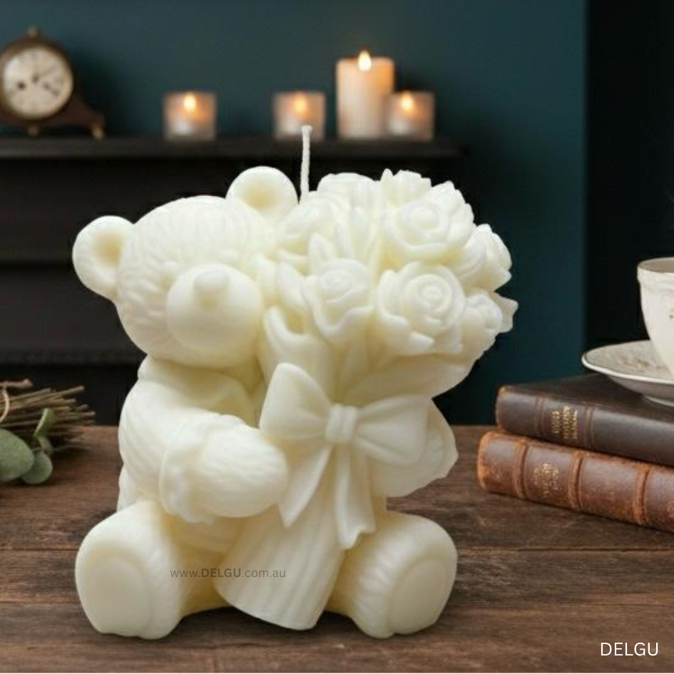 Teddy Bear with Flowers - Hand Poured Container Candle
