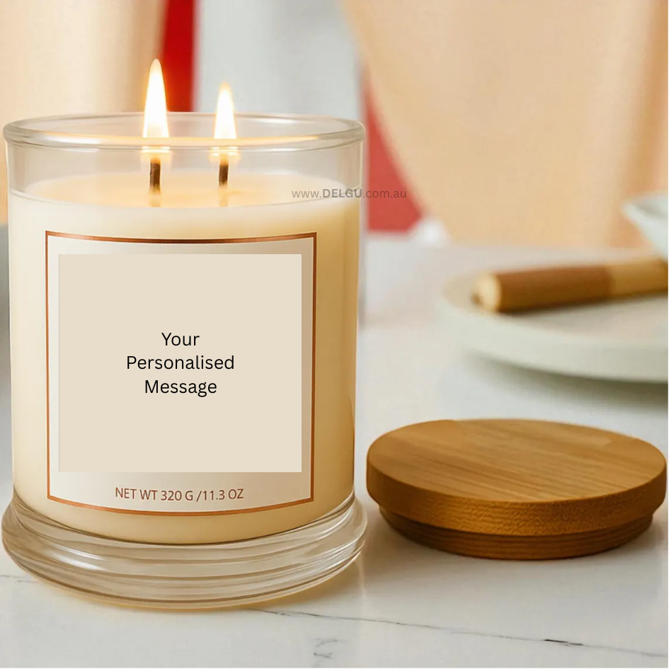 Signature Classics - Large Hand Poured Container Candle with Wooden Lid and a Personalised Message Label